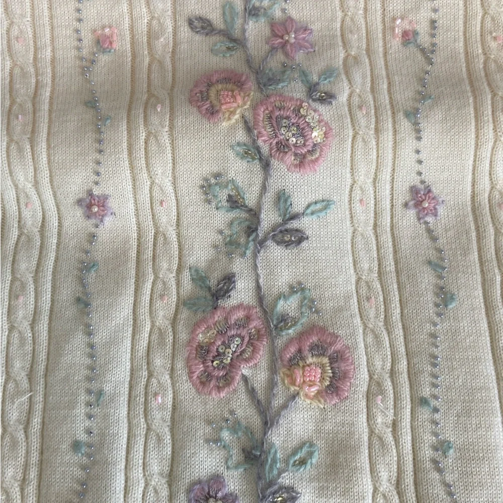 Alfred Dunner Wool Blend Embroidered Sweater Mock Neck Size L Preppy Cottagecore - Picture 11 of 13